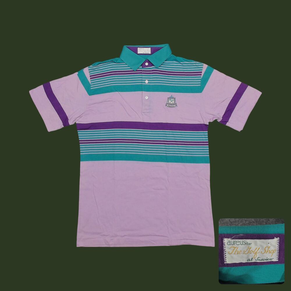 Vintage 80s Aureus Pastel Striped Golf Polo Medium